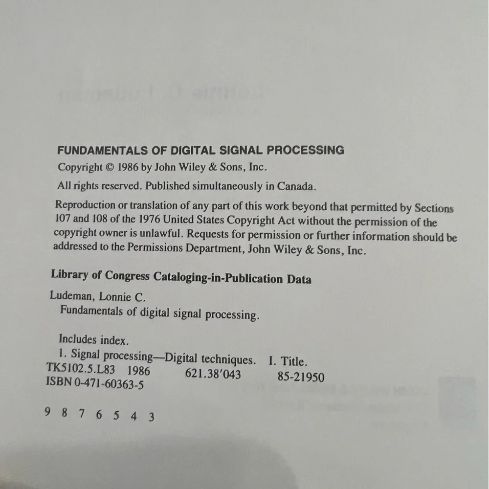 ✅ Fundamentals of Digital Signal Processing by Lonnie Ludeman EUC book
